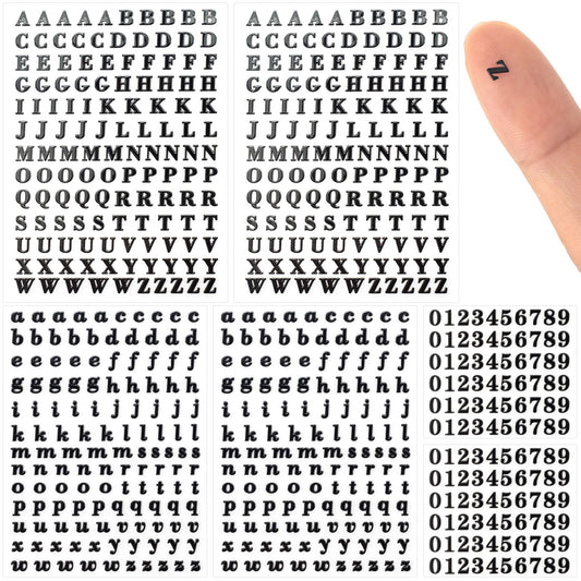 OIIKI 640pcs Small Metal Letter Number Stickers, 3D Self-Adhesive Mini Letter Stickers, Glitter Alphabet Number Decals Decoration Supplies for Scrapbook Nail Keyboard DIY Crafts- Black