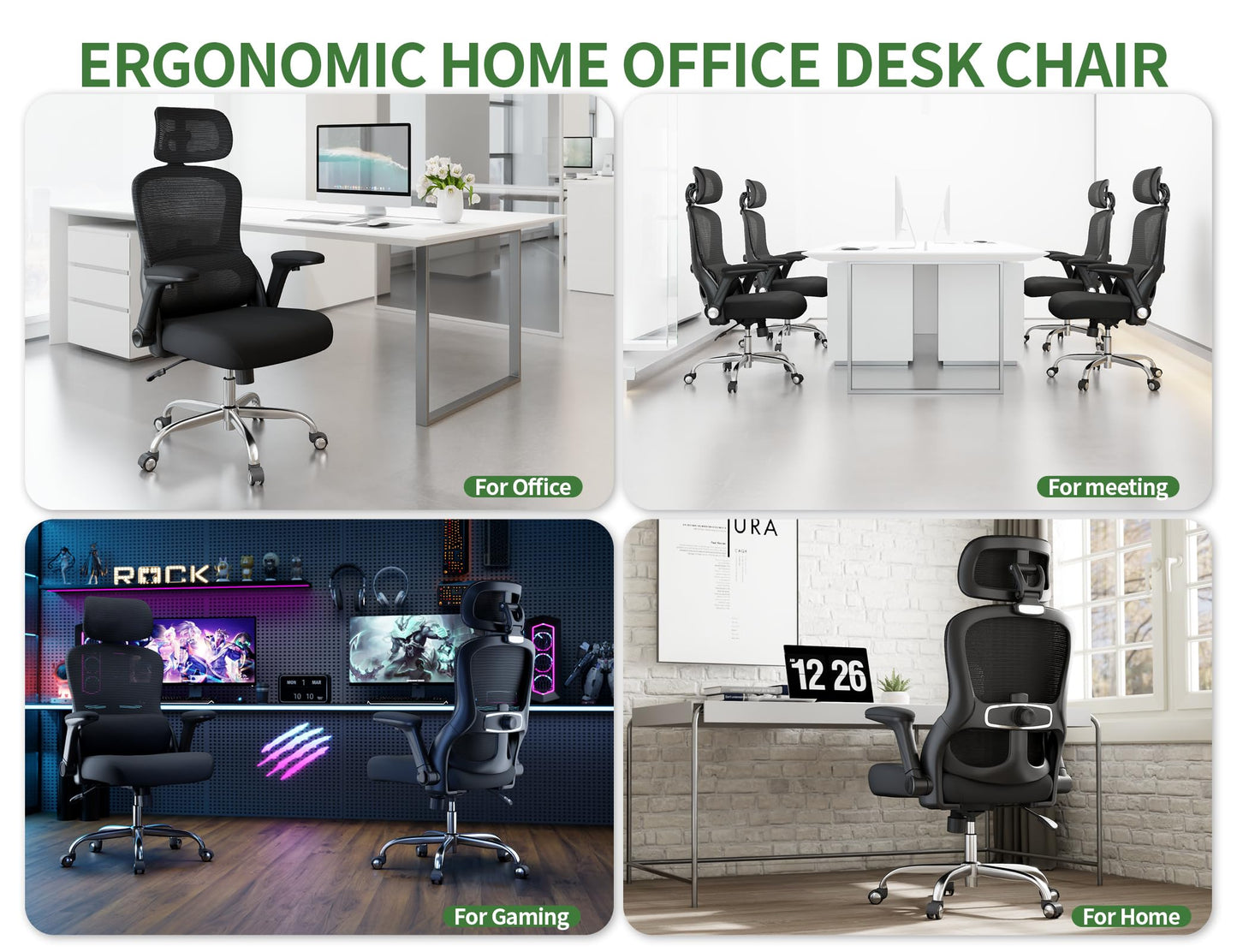 Veratric Ergonomic Office Chair: 400LBS Computer Desk Chair Comfy-Black Big and Tall Office Chair with Lumbar Support & Headrest-Gaming Chairs for Adults-Executive Office Rolling Chairs for Home Work