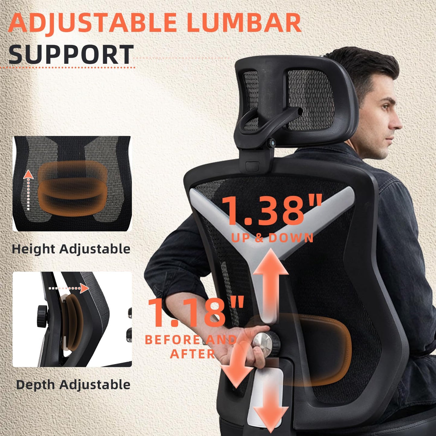600lbs Big and Tall Office Chair with W-Shaped Seat Cushion, Ergonomic Mesh Desk Chair with Adjustable Lumbar Support, 4D Armrests for Heavy People