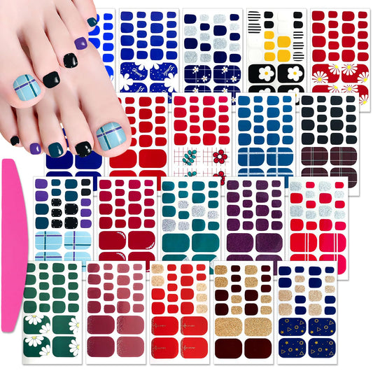 SILPECWEE 20 Sheets Toe Nail Polish Stickers Full Nail Wraps, Glitter Toenail Polish Strips for Women Self-Adhesive Toes Stickers Polish Gel Nail Strips with File