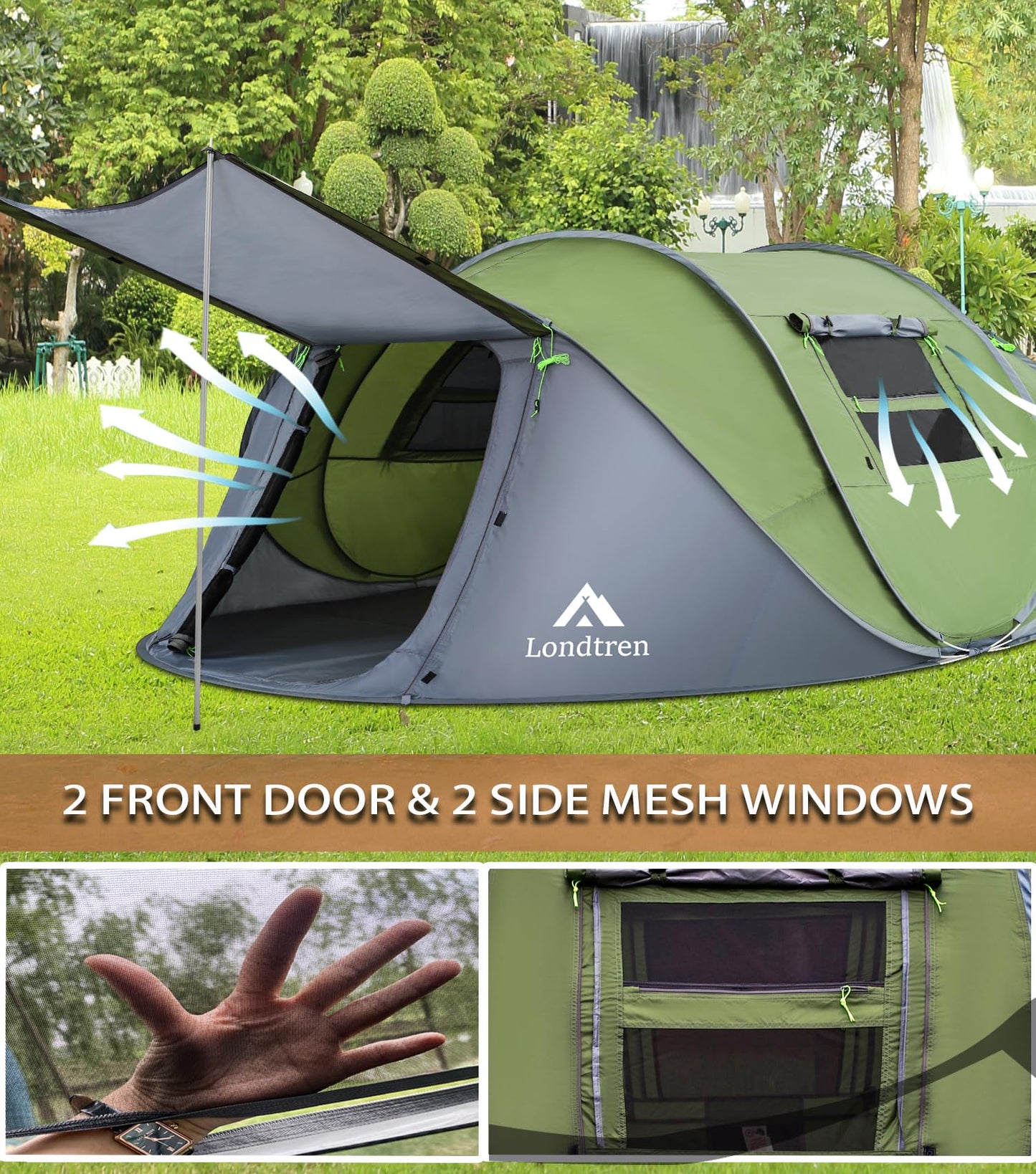 4-5 Person Easy Pop Up Tent Waterproof Automatic Setup 2 Doors-Instant Family Tents for Camping Hiking & Traveling