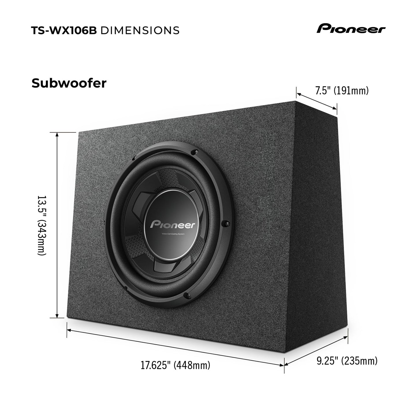 PIONEER TS-WX106B 10” Speakers – 1100W Max, Pre-Loaded, Easy Installation, Enclosure Included