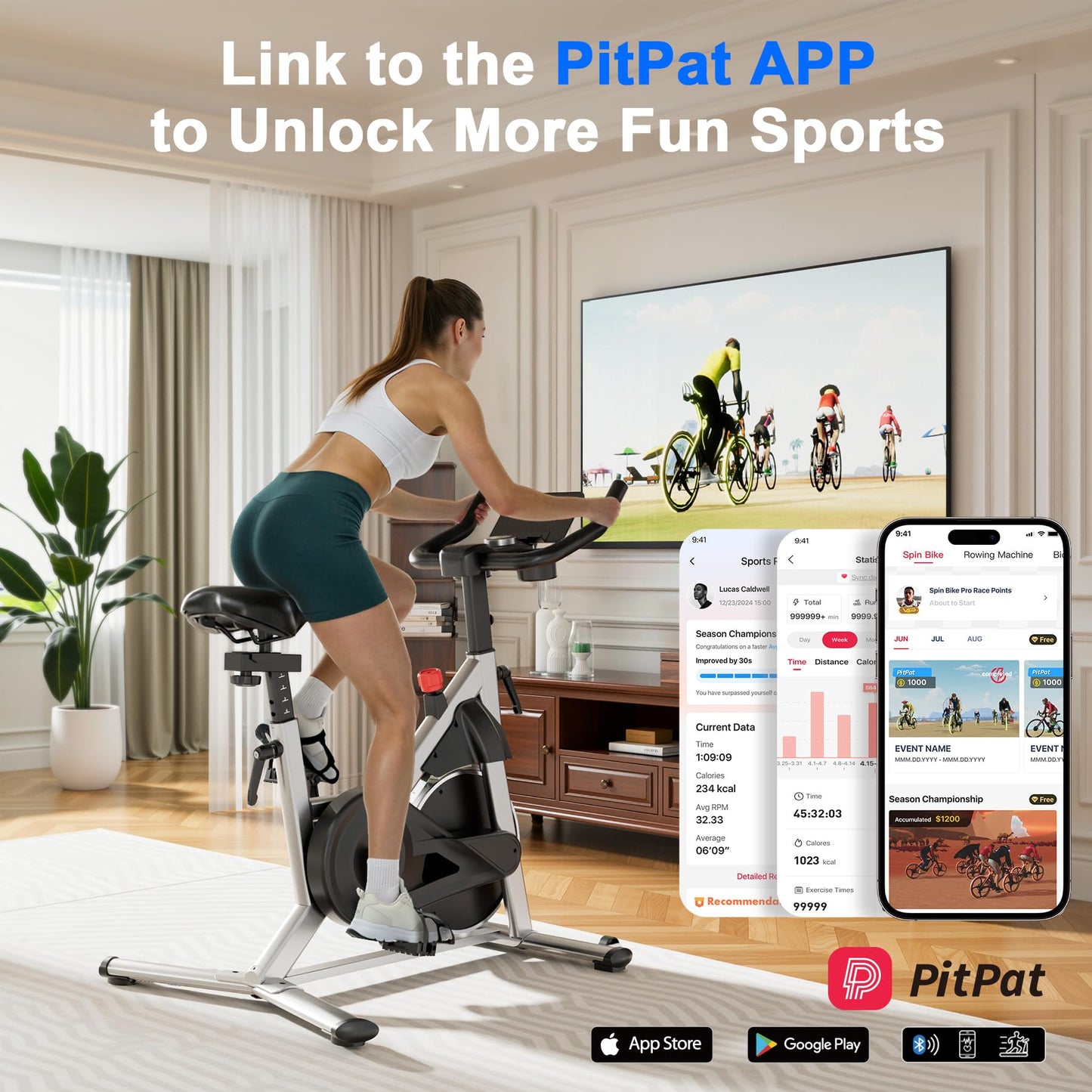 Lacuffy Exercise Bike, Indoor Cycling Bike with 32 Levels of Adjustable Magnetic Stationary Bike, Cycle Bike with 300lbs Weight Capacity, Workout Bike with PitPat App & Comfortable Seat Cushion