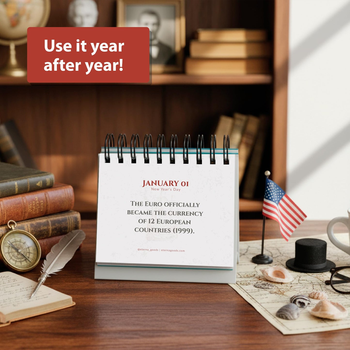 Today in History Perpetual Calendar | Daily World History Facts Desktop Calendar, This Day In Amazing History Trivia Facts & Achievements | History Buff Gift Page A Day Box Calendar with Historical Info For Every Day of The Year