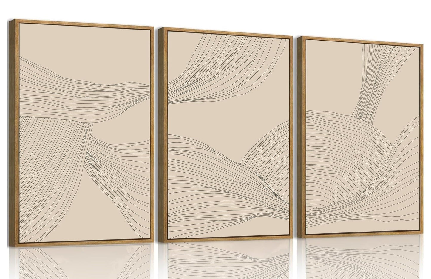 myusuar 3 Piece Large Modern Abstract Canvas Framed Wall Art For Living Room, Beige Minimalist Wall Art Decor Posters Prints For Bedroom Office, 12x16in