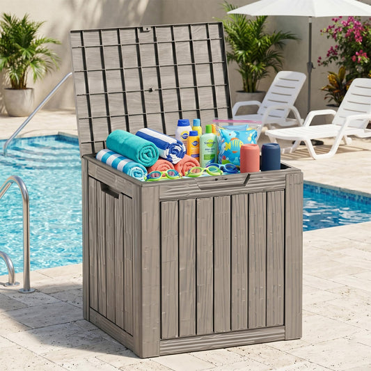 MAKINO 275 Gallon Resin Outdoor Storage Box, Waterproof Deck Box with Lockable Lid, Outside Storage Box for Patio Furniture, Pool Accessories, Garden Tools, Storage Bench for Backyard, Coffee