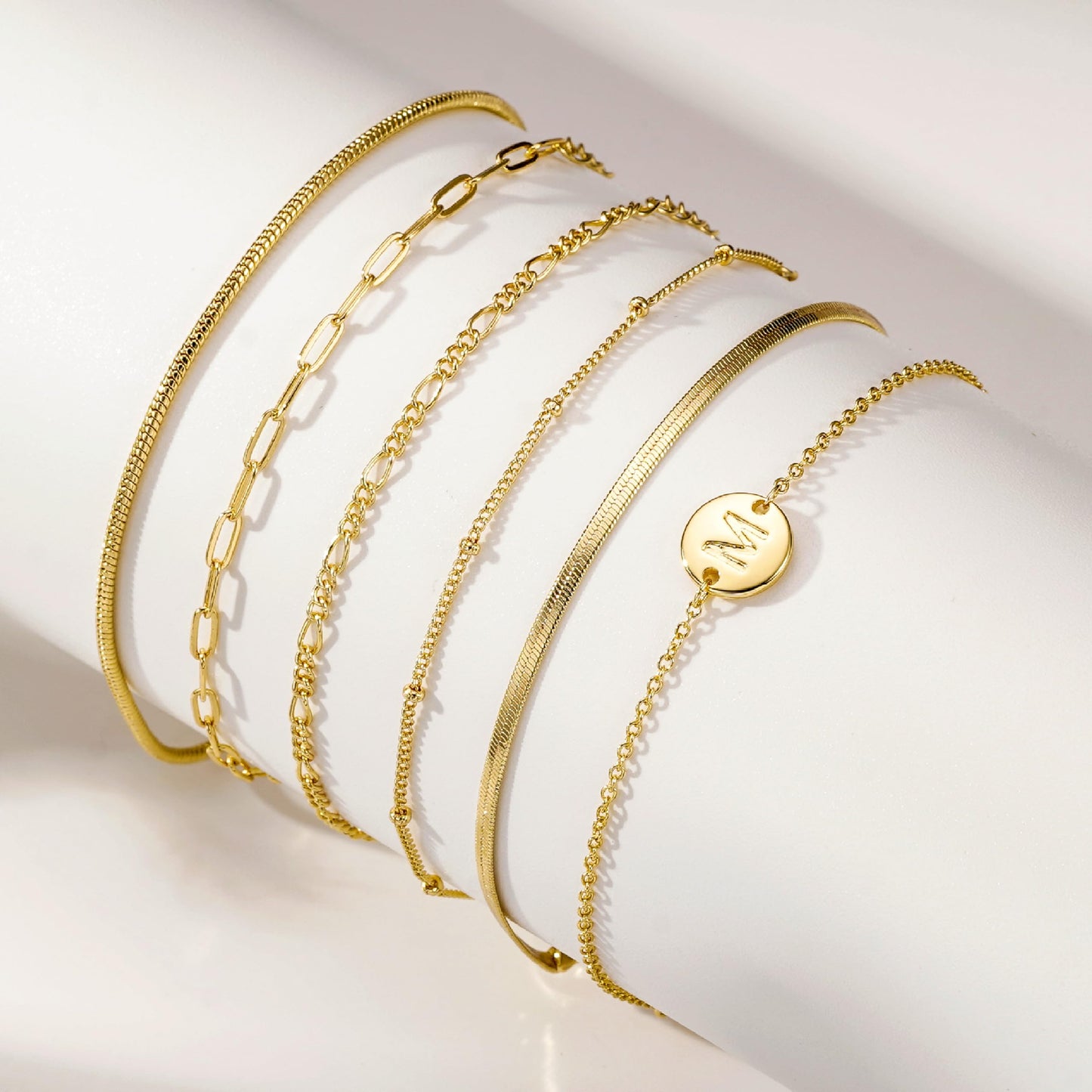 Lydow Bracelets for Women, Stack Jewelry Set Initial N Chain Stackable Letter Teen Accessories Pulseras Para Mujer 6 Inch 6PCS