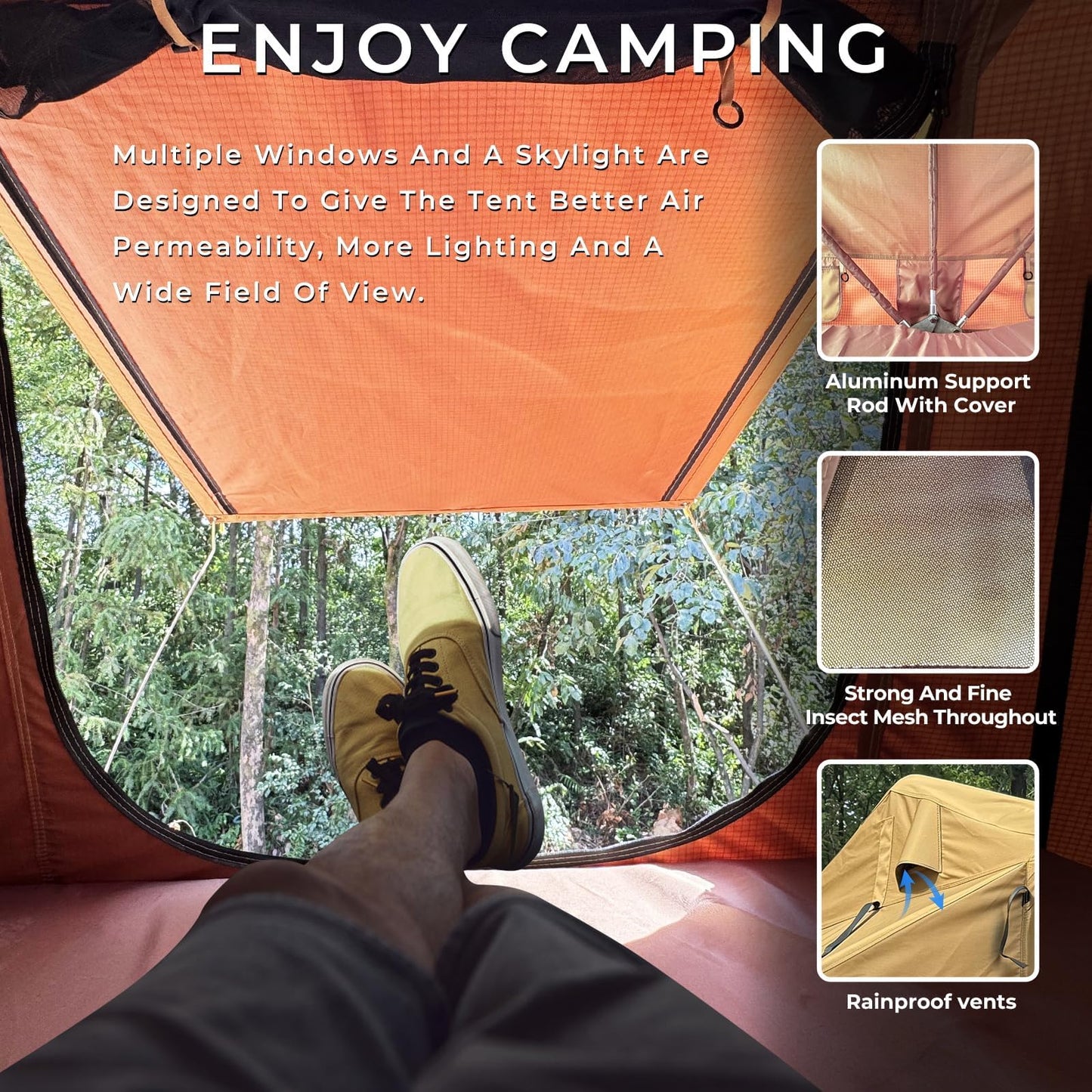 TopAutoGear Rooftop Tent for SUV & Truck Camping, Soft Shell Roof Top Tent, Quick-Setup Design with Telescopic Ladder and LED Lighting for 2-3 Person Family Adventures