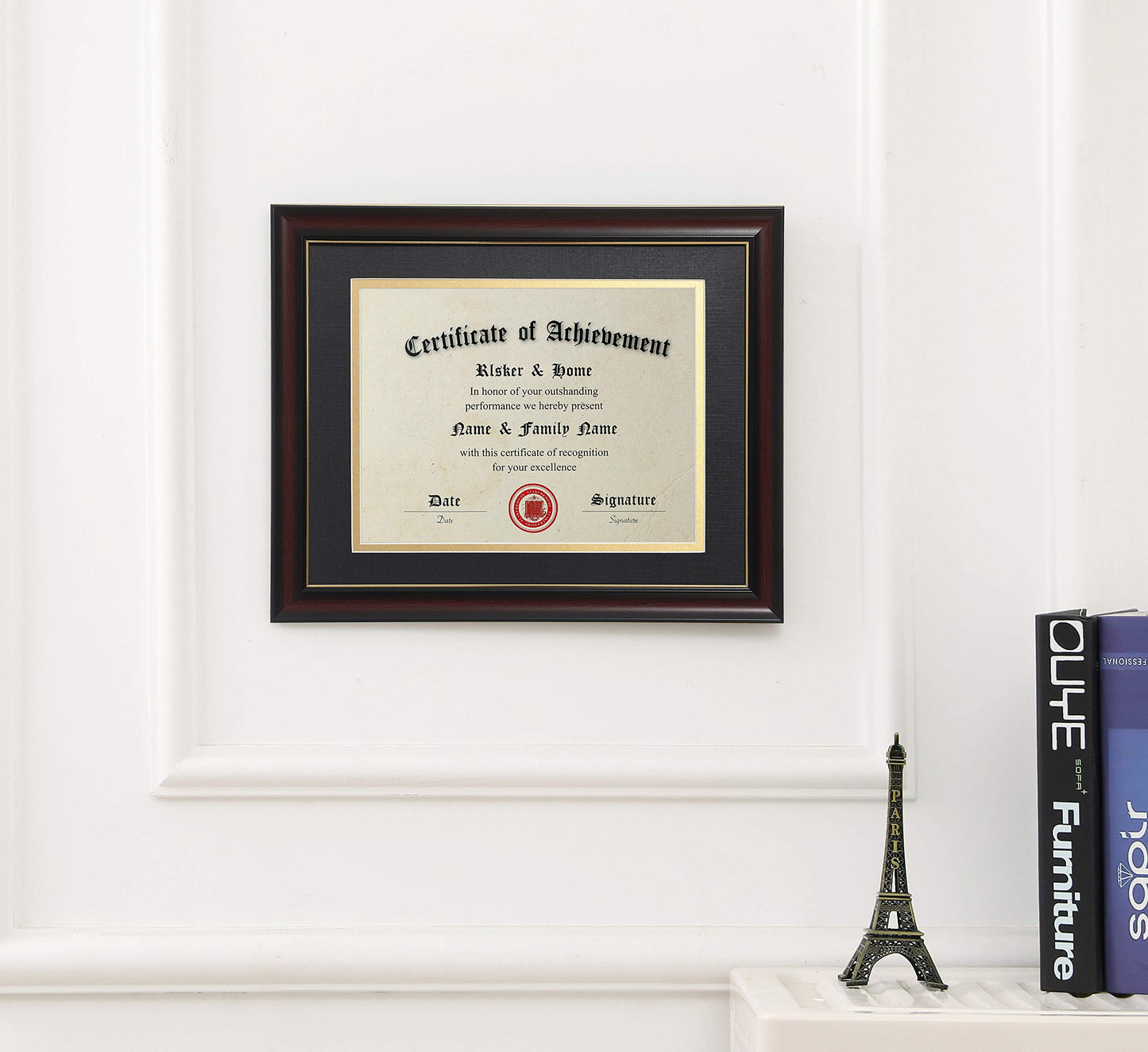 ELSKER&HOME 8.5x11 Diploma Frames with Mat, Classic Cherry Wood, 8.5x11 or 11x14 Inch - Double Matte Black with Gold Rim