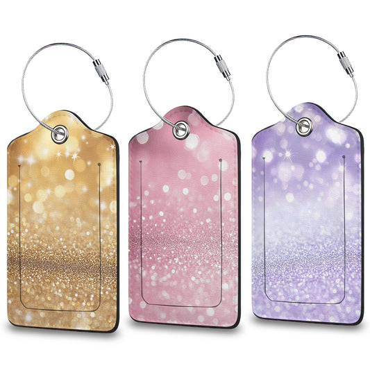 3 Pcs Pink Glitter Luggage Tags for Suitcase, Travel Cruise Luggage Tag with Privacy Flap, Name ID Label and Metal Loop for Women Men Baggage Handbag School Bag Backpack