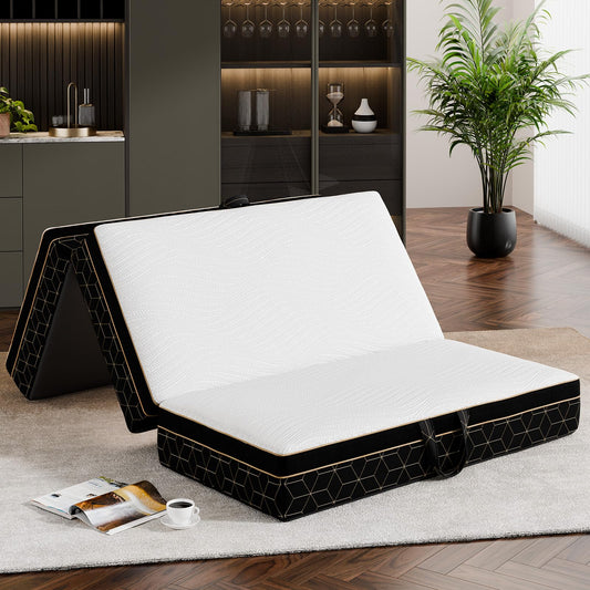 GEMBED Tri-Fold Memory Foam Mattress Queen - 6 Inch Portable Folding Mattress with Handle & Washable Cover, Floor Bed with Non-Slip Base, Space-Saving for Room, Travel, Guest Bed, RV, 78"x58"x6"