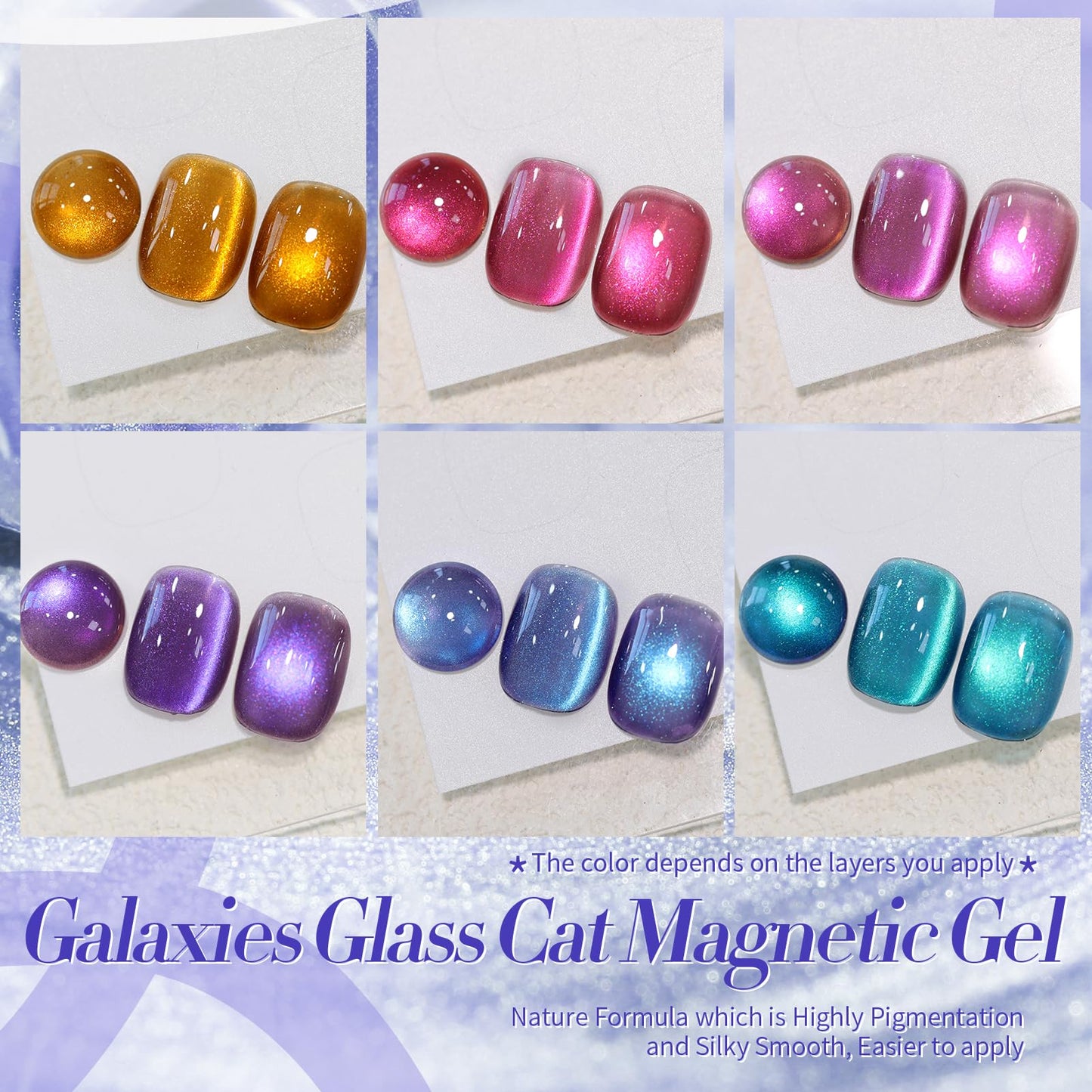 Born Pretty Cat Magnetic Eye Gel Nail Polish Glitter Auroras Magnetic Gel Polish Colorful Holographic Cat Magnetic Eye Nail Art Manicure DIY at Home 6PCS