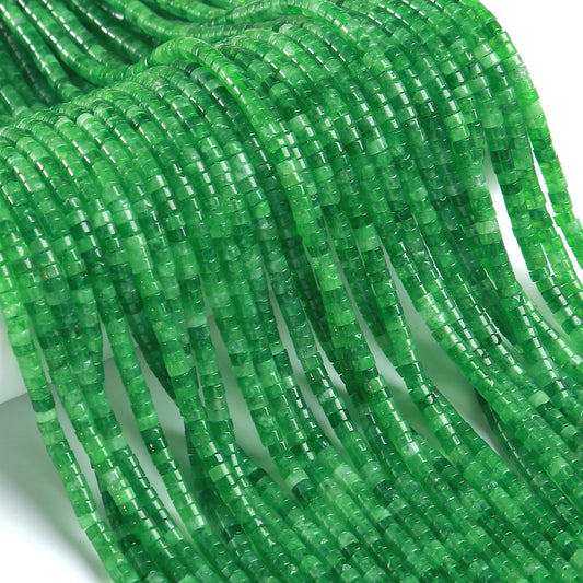 ZXYMLZI 150pcs 2x4mm Natural Green Peridot Jades Tube Shape Beads Loose Flat Round Cylinder Flat Spacer Green Stone Beads for Bracelet Earrings Jewelry Making
