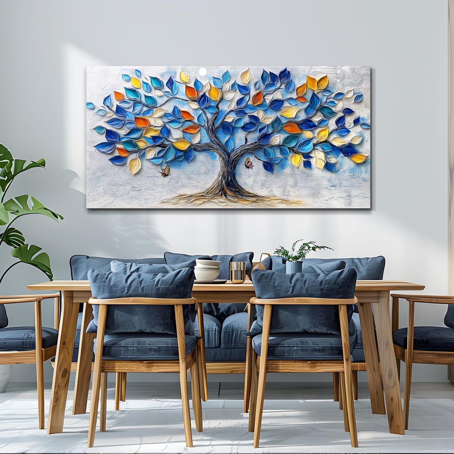 VXMXFTE Wall Art For Living Room Bedroom Wall Decor For Office Dining Room Abstract Blue Tree Painting Restaurant Hallway Wall Home Decor Prints Canvas Artwork Picture Ready To Hang 20x40 Inches
