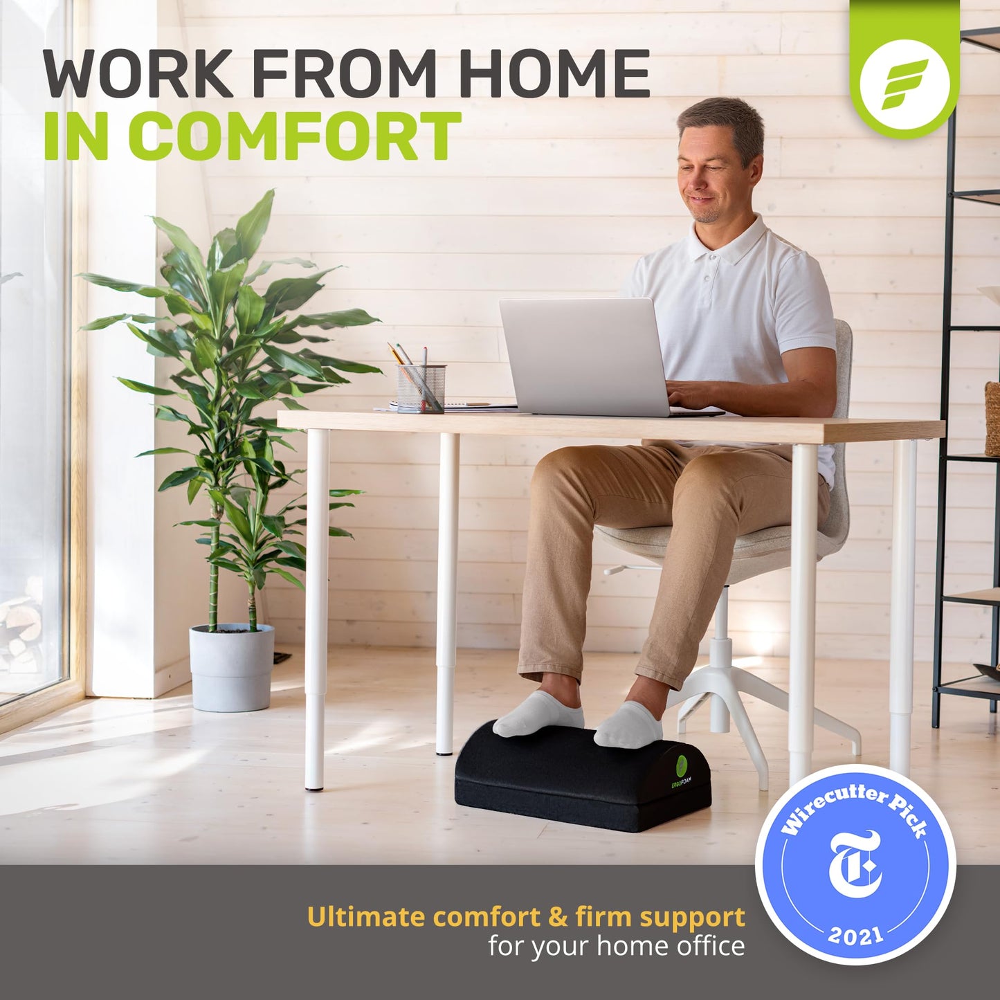ErgoFoam Foot Rest for Under Desk at Work Adjustable - Chiropractor-Endorsed, High-Density Foam, Velvet (Black)