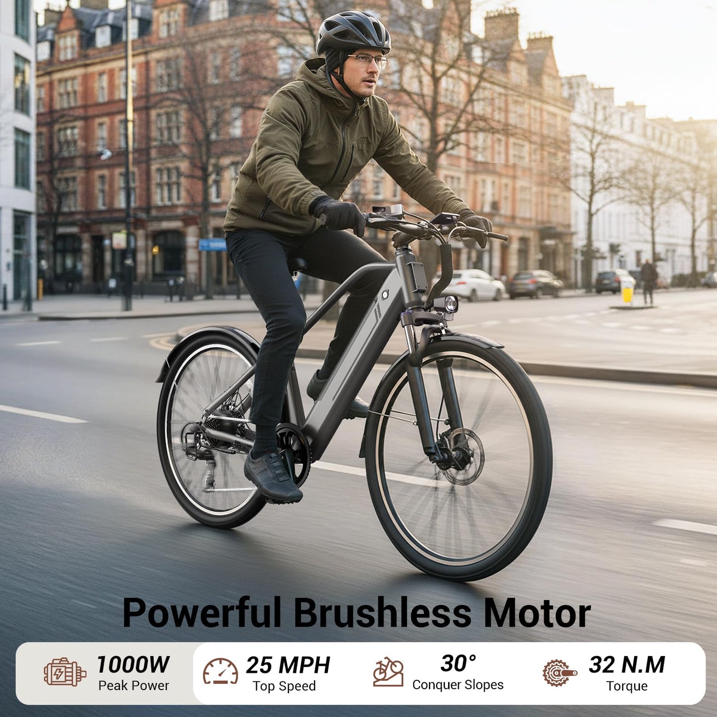 Electric Bike for Adults, Ebike 1000W Peak Motor, 25MPH Commuter Ebike, Up to 40 Miles Range, 26" Electric Bicycle for Adults with 375WH Removable Battery, All-Terrain E-Bike for Leisure(Gray)