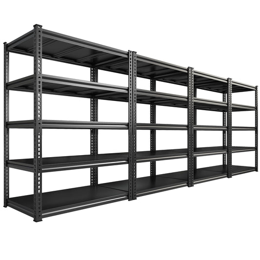 REIBII 72" H Garage Shelving Load 2500 LBS, Heavy Duty Storage Shelves, 5-Tier Adjustable Garage Shelves for Warehouse, Basement, 72" H x36 W x18 D, Black, 4 Pack