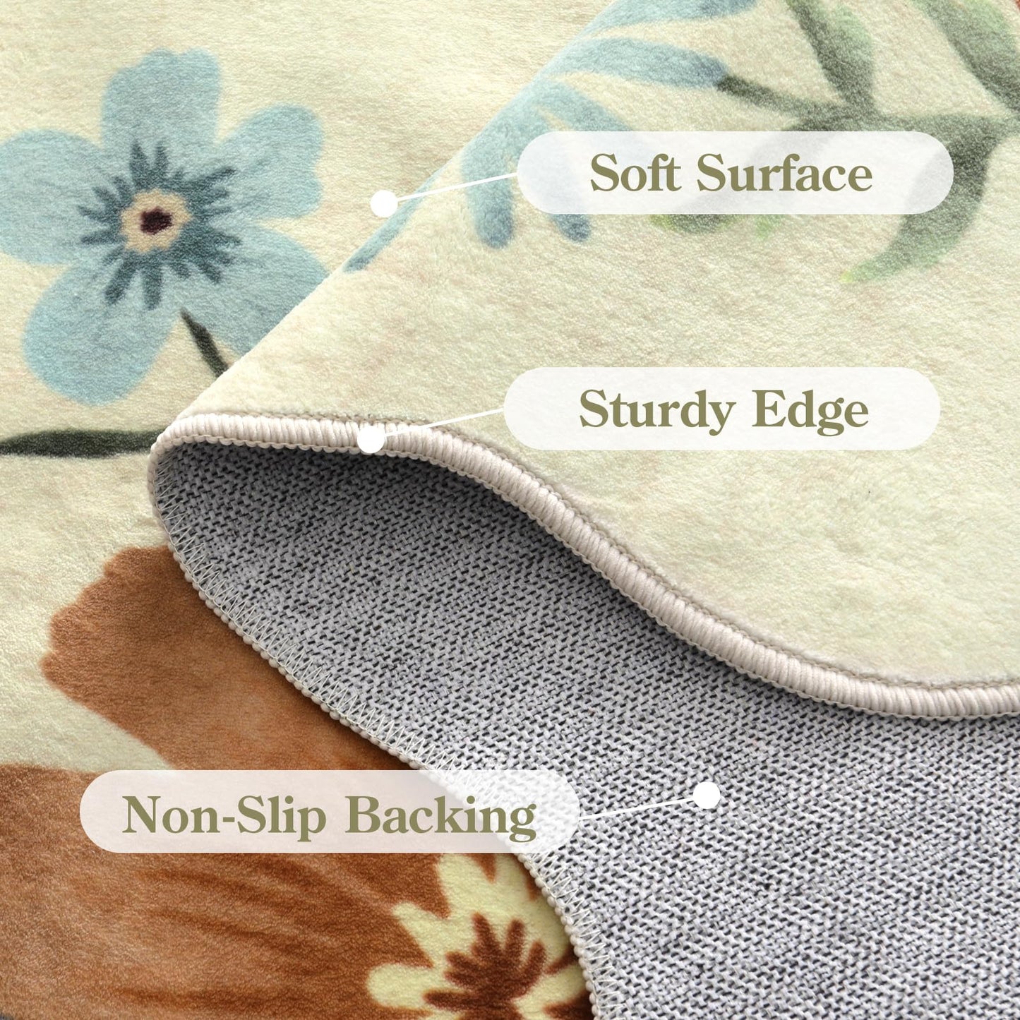 Lahome Floral Washable Rugs 8x10, Non-Slip Soft 8x10 Rugs for Living Room Bedroom, Ultra-Thin Stain Resistant Boho Accent Carpet for Dining Room Office Flore, Beige