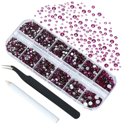 Meibite Fuchsia Glass Flatback Rhinestones for Nails, Crafts & Clothes – 4240PCS 6 Sizes (SS6–SS20) Crystal Gems Kit with Tweezers & Picker, Non Hotfix DIY Rhinestones for Tumblers, Shoes, Nail Art