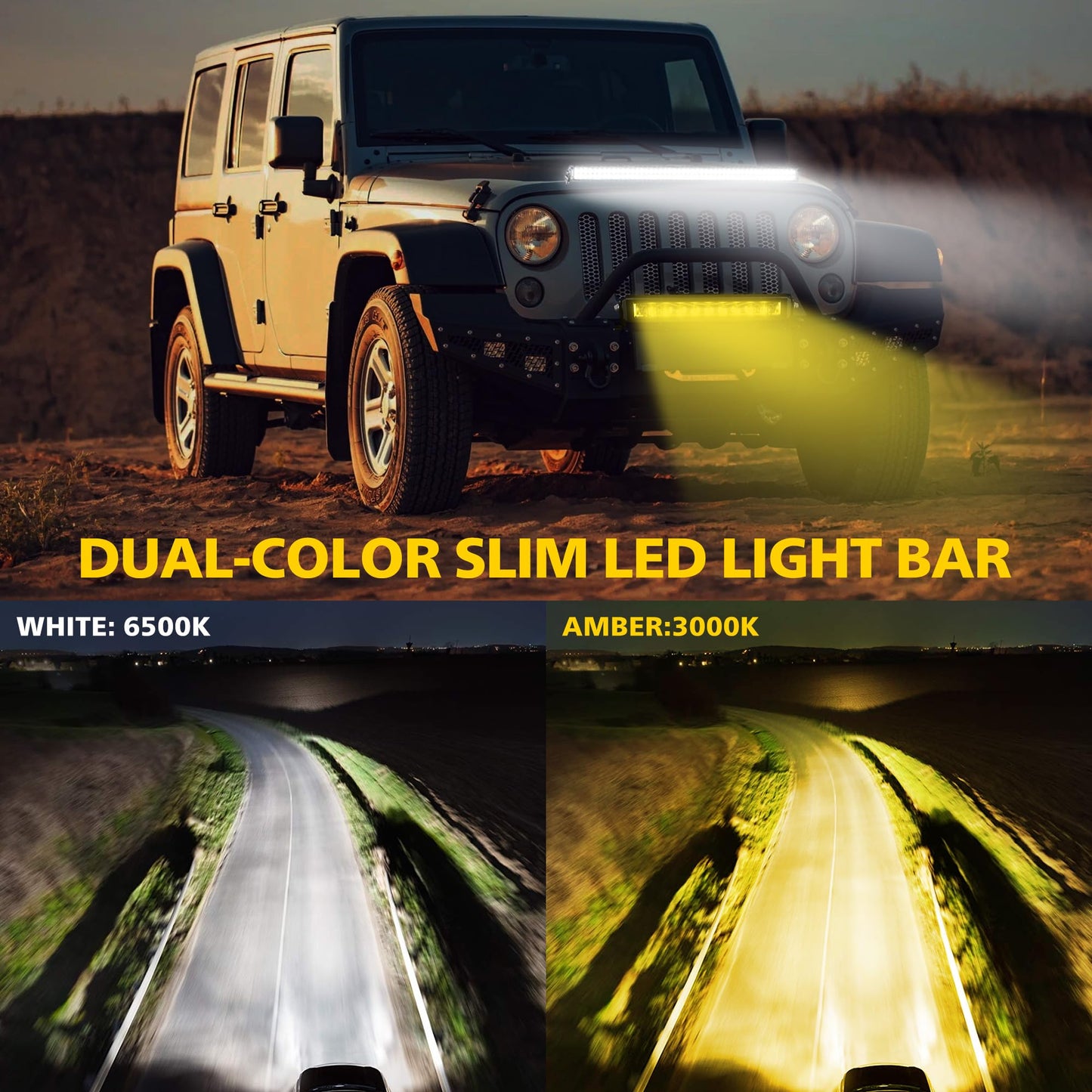 4WDKING 32 Inch Dual-Color Slim LED Light Bar,180W Spot Flood Combo Beam with Wiring Harness Kit, Screwless Design, IP68&IP69K Waterproof, Off Road Driving Lamp Fog Lights for Truck Pickup ATV UTV SUV