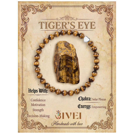 Bivei 6mm Tiger Eye Crystal Stretch Bracelets for Women, Handmade Natural Stone Beaded Bracelet, Yoga Protection Jewelry Gift