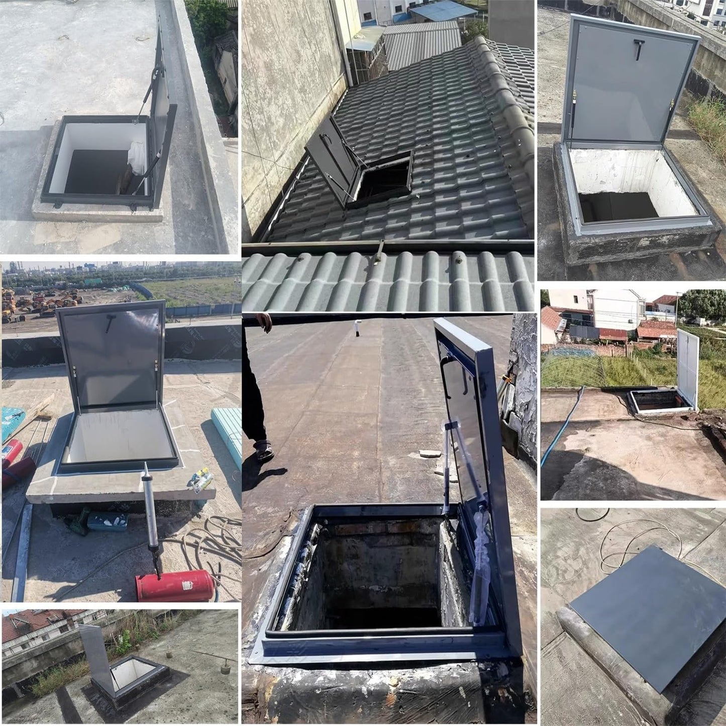 Roof Hatch Door Skylight, 28x31in / 71.1x78.7cm Galvanized Steel Plate, Thermal Insulation, Customizable Size, Emergency Escape for Industrial Factories and Warehouses