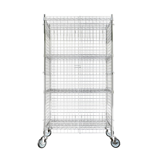 Krollen Industrial Commercial Grade NSF Listed Metal Wire Mesh Storage Chrome Mobile Security Cage Kit, 24" x 36" x 70", Perfect for Warehouse, Grocery Store, Restaurant, Dishroom