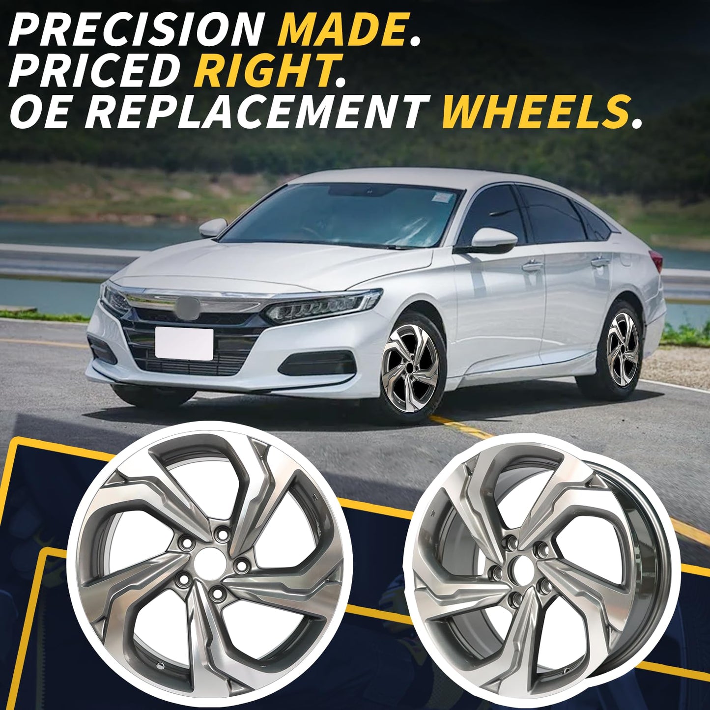 LUNEGUE 17x7.5" 17 Inch Aluminum Alloy Wheel Rims Fit for Honda Accord 2018 2019 2020 2021, Direct Fit, OE Specs Single Replacement Rim