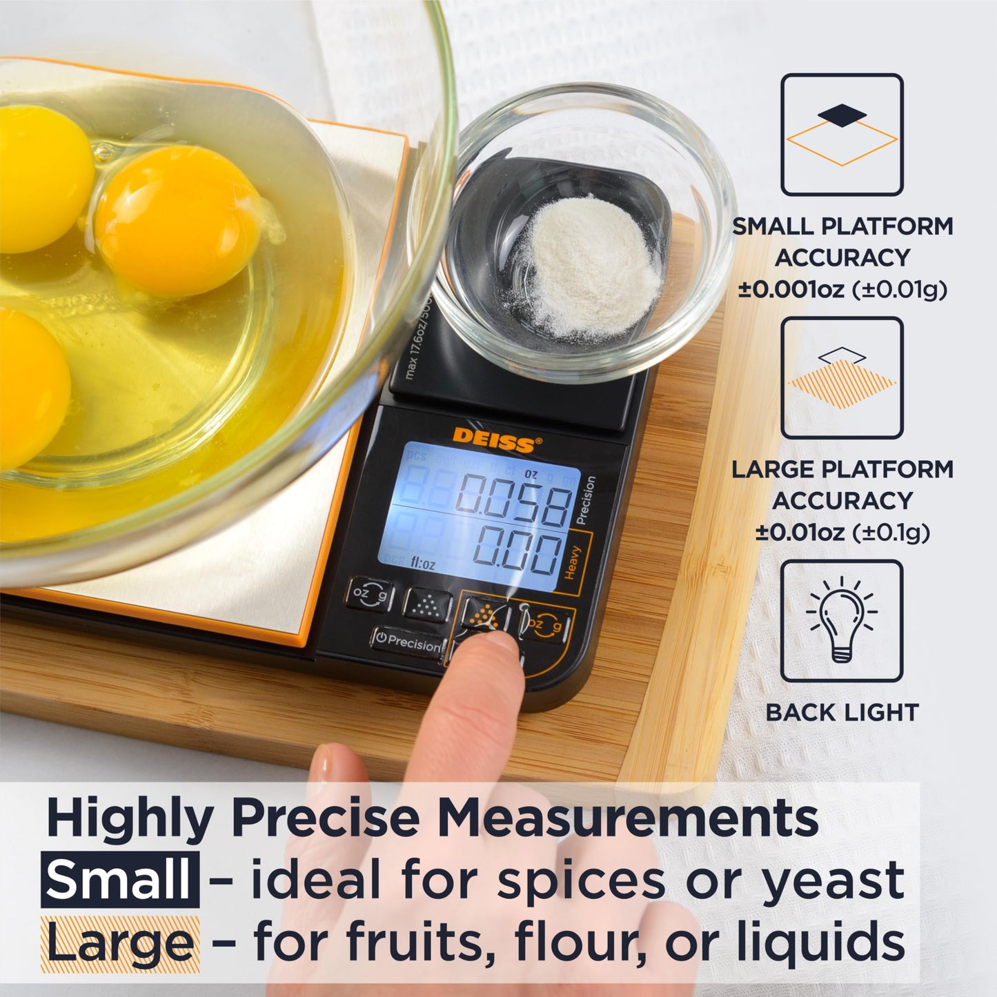Deiss PRO Dual Platform Digital Kitchen and Food Scale - 11lb Capacity & 17.6oz Capacity Precision Kitchen Scale, Digital Scale for Baking, Cooking, Meal Prep, Food Scales Grams and Ounces