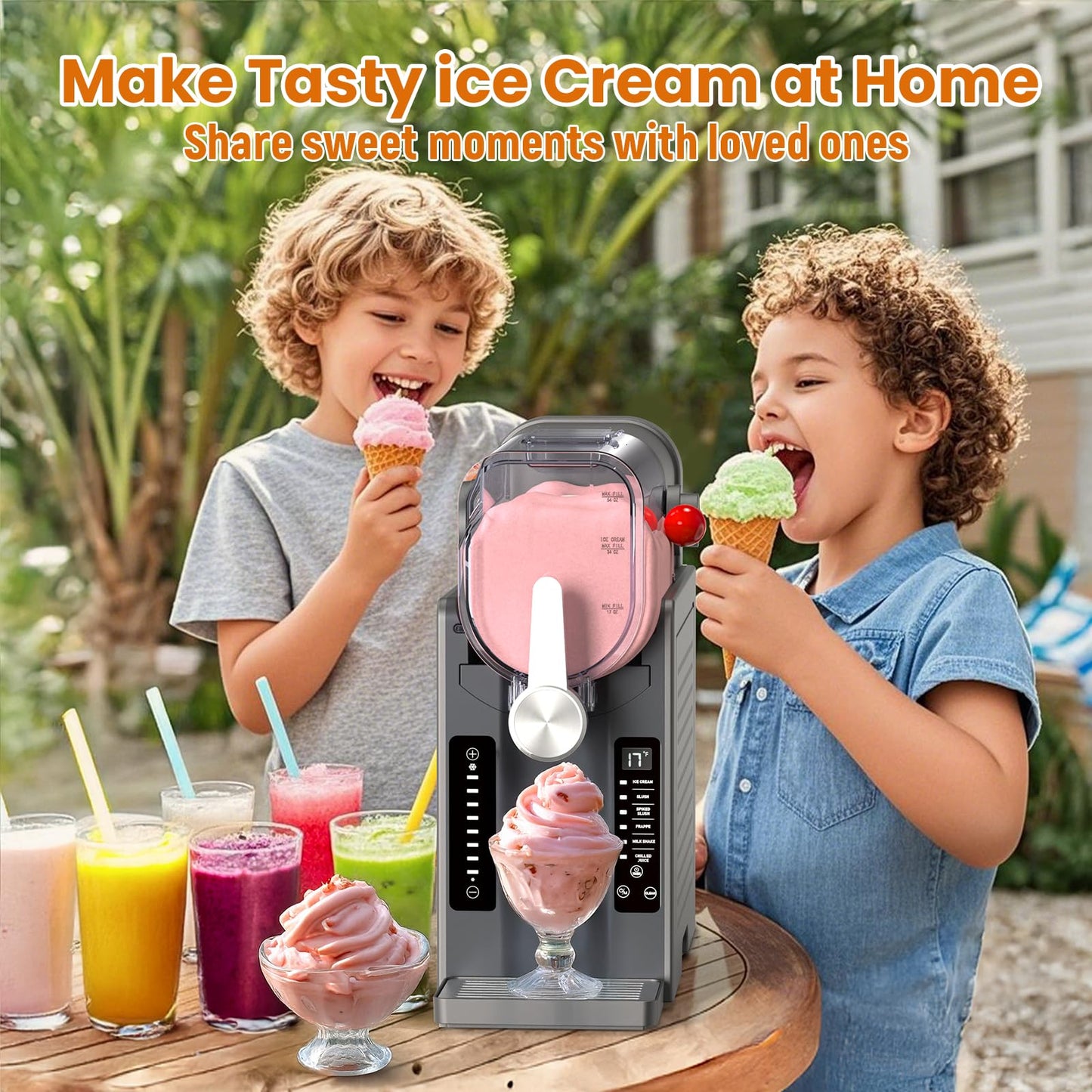 Slushie Machine: No Ice Needed Slushy Machine for Home, 6 Preset, Real-Time Temp Display, Auto-Clean | Frozen Margaritas, Cocktails, Frappés, Ice Cream, Smoothies, Milkshakes,Summer Parties