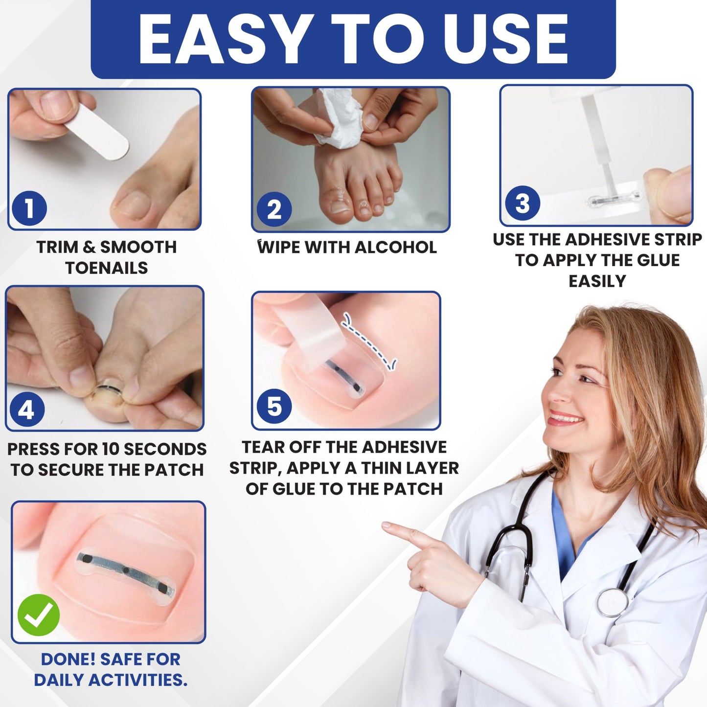 Premium Titanium Alloy Ingrown Toenail Corrector & Treatment Kit– Hypoallergenic Curved Toenail Corrector Strips– Toenail Straightener, Water-Resistant, Quick Relief, Easy Home Use, 10 Pcs in 4 Sizes