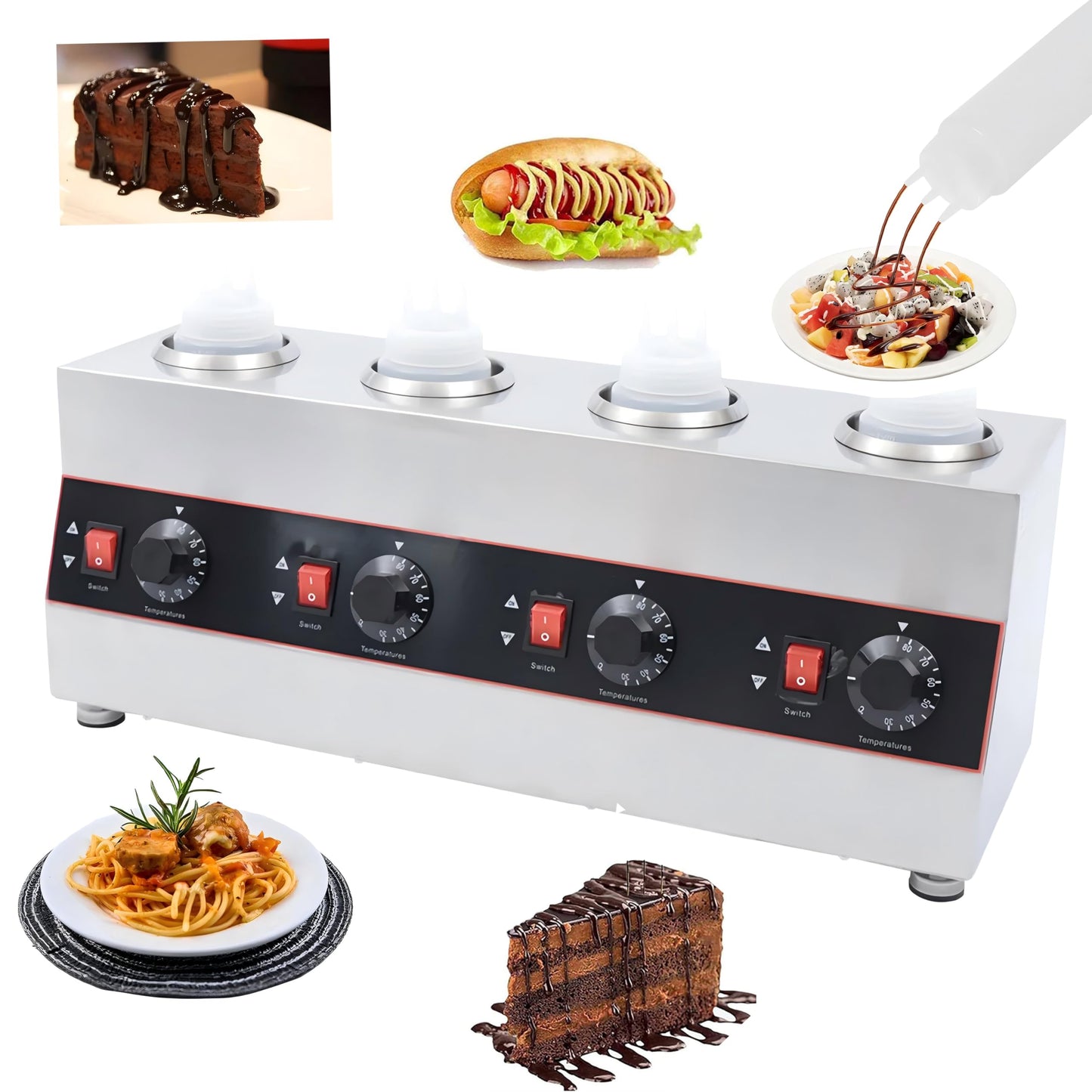 Commercial Electric Sauce Warmer Electric Cheese Sauce Warmer Hot Fudge Warmer Dispenser Cheese Dispenser Warmer with 4 Pump(110v/60Hz)