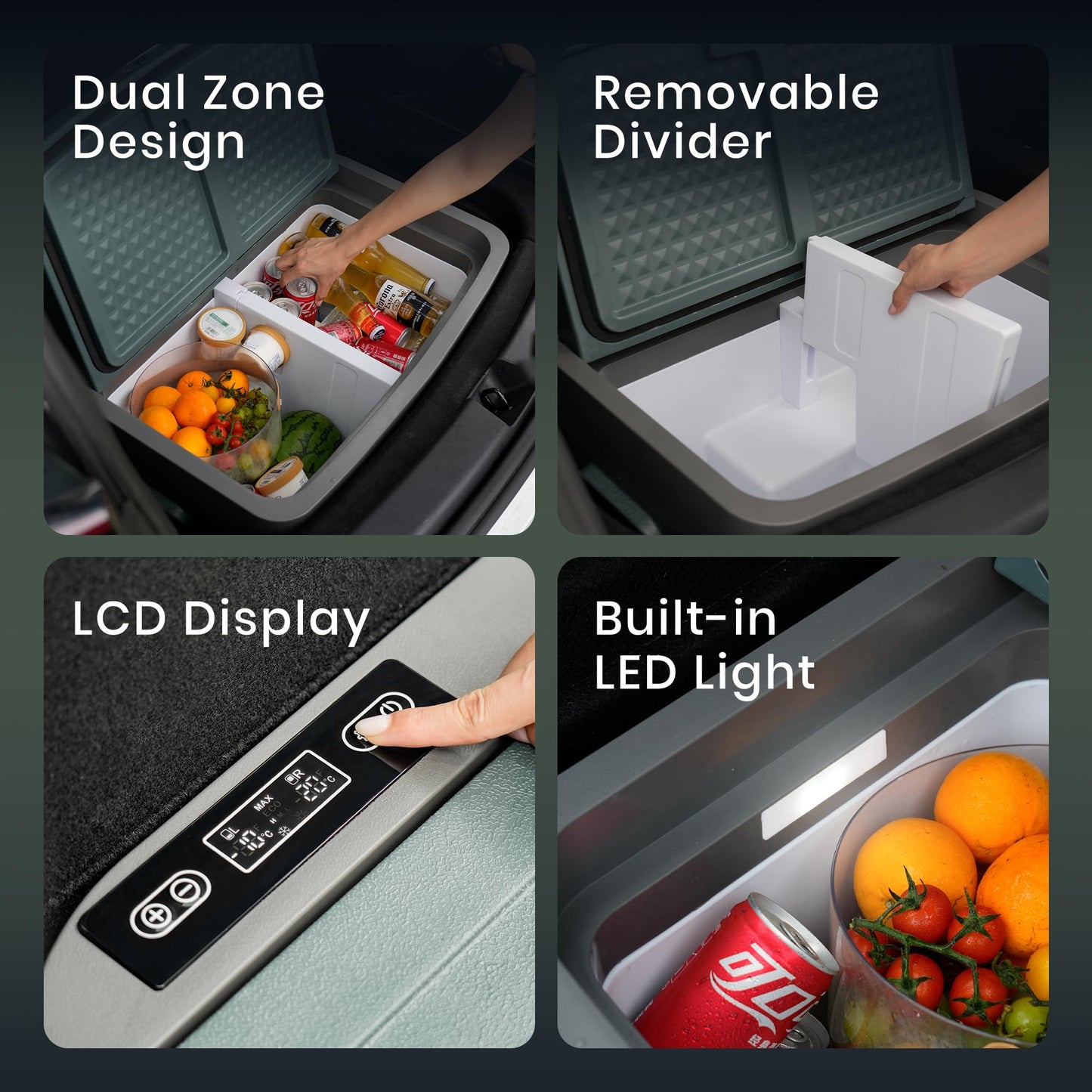 TITA 42 Qt Car Refrigerator for Tesla Model Y & Juniper, Portable 12V Dual-Zone Car Fridge Freezer, Rapid Cooling & Energy-Saving Modes, Mini Car Cooler for Travel, Camping & 12V/24V Vehicles