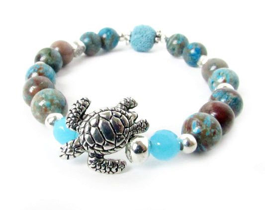 Sea Turtle Lava Bracelet, Stone Bracelet, Aromatherapy Jewelry, Christmas Gifts for Her