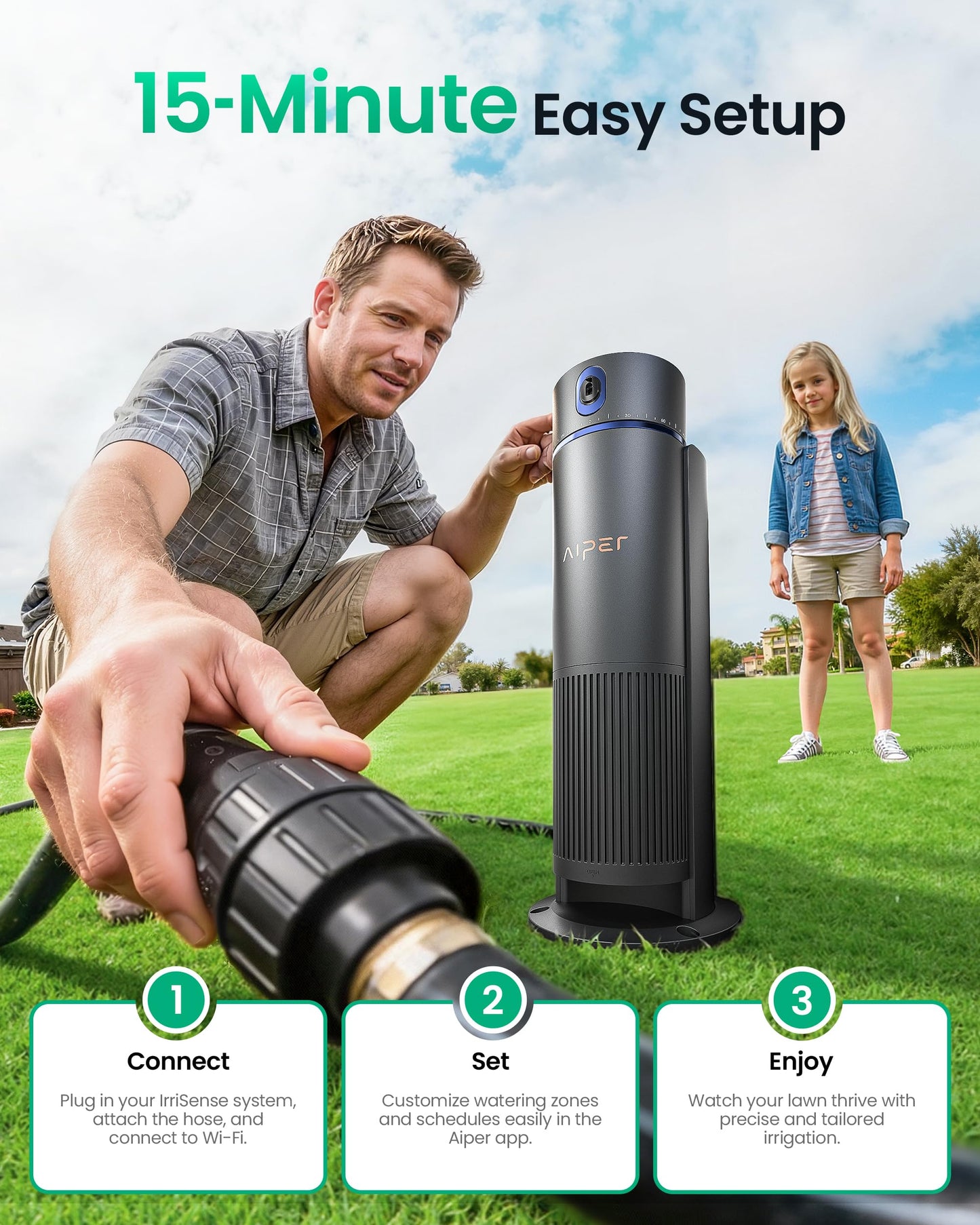 Aiper IrriSense 2 Smart Irrigation System, 4-in-1 Multi-Zone Watering Device with App Control, Smart Scheduling, and Rain Sensor for Lawns up to 4,800 sq.ft.