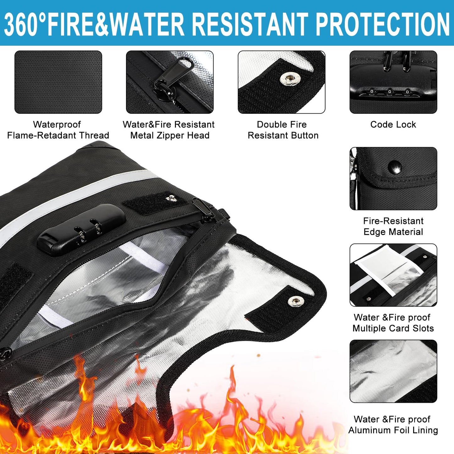 HOMELYLIFE Fireproof Money Bag,A4(15*11.8'') 6200°F Fireproof,Waterproof,Extra Thick Fireproof Cotton Lined for Home/Office Use,Secure Storage for Valuables,ash,Contracts,Jewelry & Important Documents