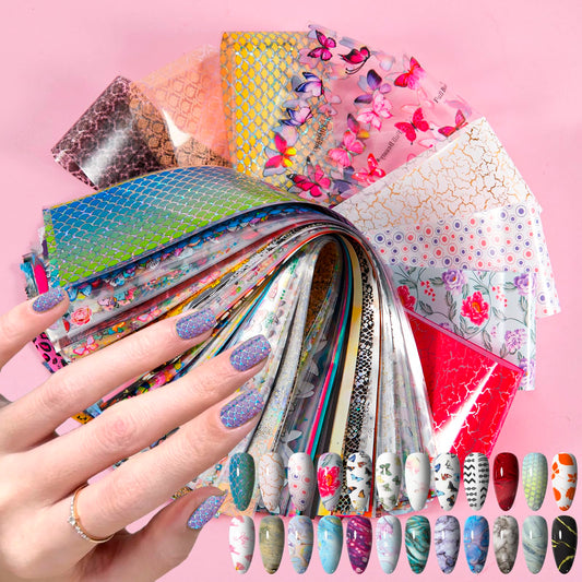 XEAOHESY 300 Sheets Nail Foils Transfer Nail Art Stickers Flower Butterfly Aurora Gradient Marbling Nail Foil Sheets Leopard Print Transfer Foil for Nails Decoration