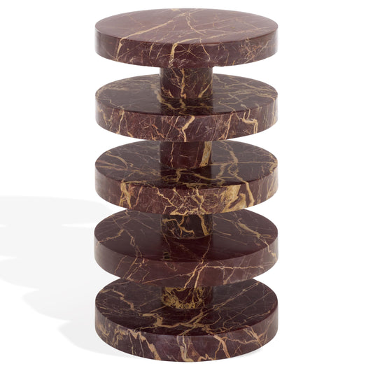 SAFAVIEH Couture Collection – Danny Red & White Stacked Round Marble Accent Table, Fully Assembled (SFV5766C)
