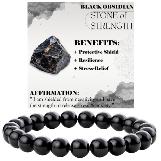 Black Obsidian - Strength - 8mm Beaded Bracelets for Women Handmade Semi Precious Natural Stone Stretch Elastic Jewelry Yoga Protection Gifts