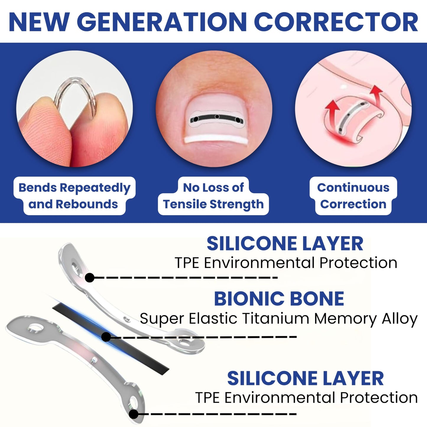 Premium Titanium Alloy Ingrown Toenail Corrector & Treatment Kit– Hypoallergenic Curved Toenail Corrector Strips– Toenail Straightener, Water-Resistant, Quick Relief, Easy Home Use, 10 Pcs in 4 Sizes
