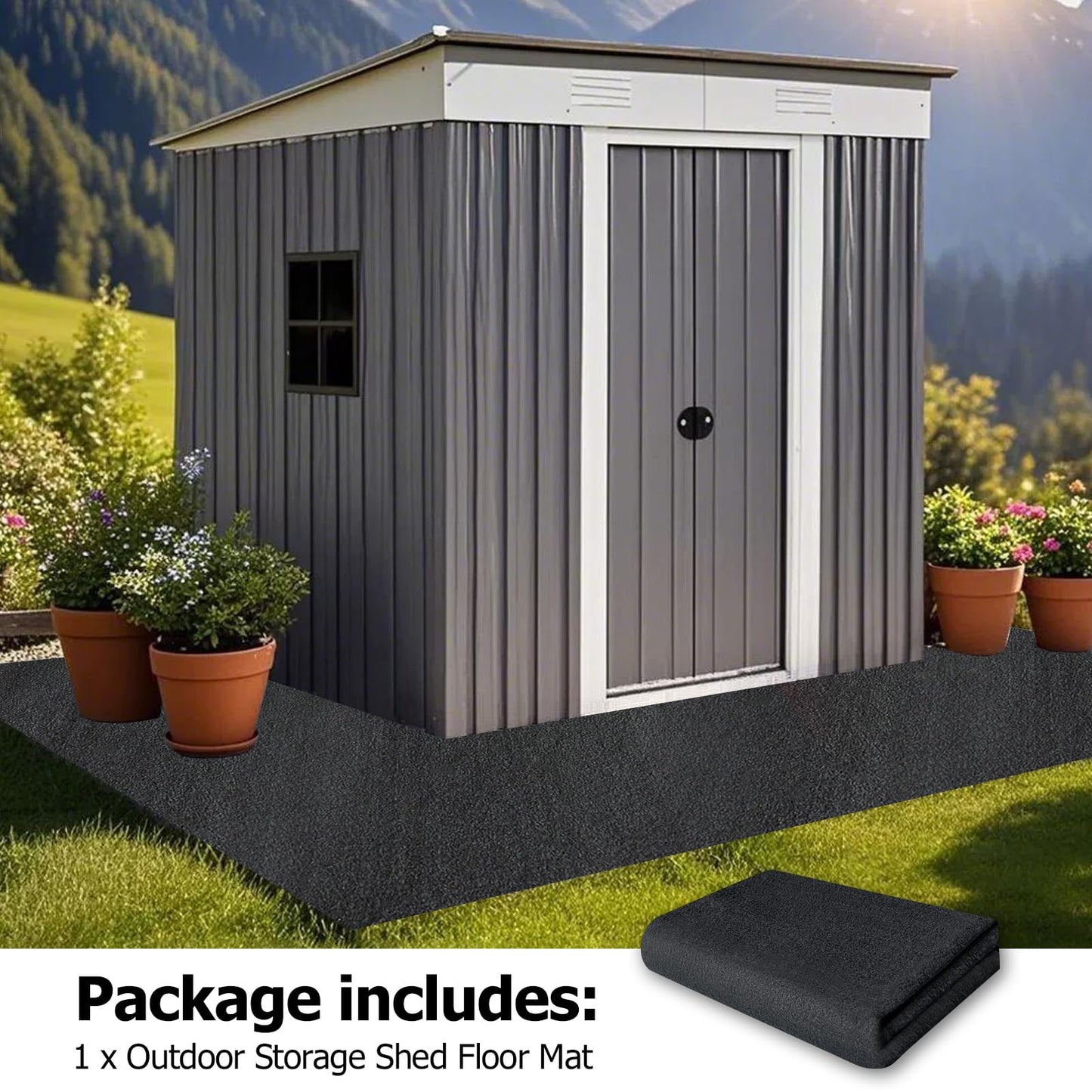 RUNZEG Outdoor Storage Shed Floor Mat, 6 * 8.2FT Waterproof Washable Garden Flooring Pad with Non Slip Backing, Soft Furniture Patio Covering Carport dust Oil Mat-Tool Shed, Storage Shed Not Included