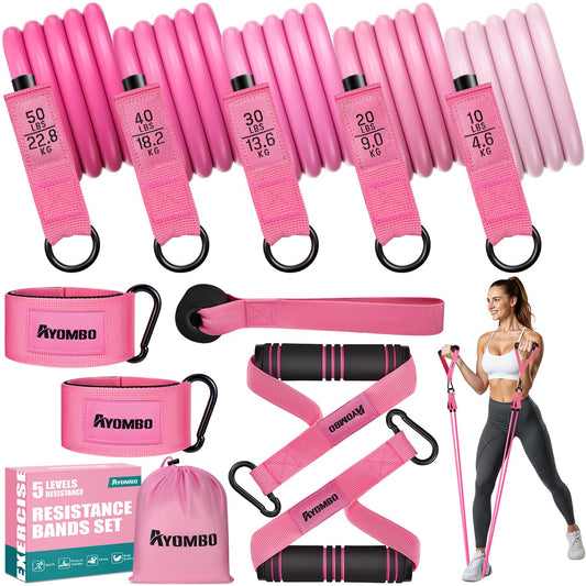 Ayombo Resistance Bands, Exercise Bands with Handles for Working Out, Fitness Bands for Women, Workout Equipment Home Gym, Training Bands with Door Anchor, Ankle Straps, Shape Body, Physical Therapy