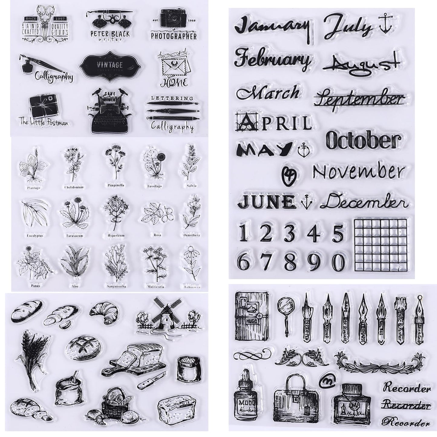 HRJZF 352 Pieces Acrylic Stamp Blocks Tools Set Include 339 Clear Stamp Blocks, 8 Pcs Colorful Craft Ink Pad 5 Pcs Clear Stamping Blocksfor Scrapbooking Card Making DIY