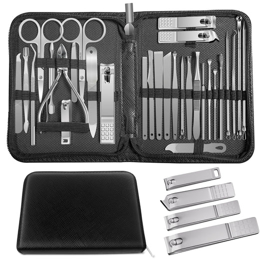 Manicure Set Professional Set Nail Clippers Pedicure Kit-30 Pieces Stainless Steel Manicure Kit, Grooming Kit Nail Care Tools with Luxurious Travel Case Silver