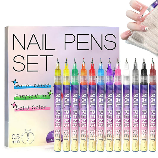 Sunnydeer 12 Colors Nail Art Pens Set, 0.5mm Fine Tip Acrylic Nail Art Markers for Kids, Easy Clean Up, Ideal for Nail Painting & DIY Manicure (Colorful)