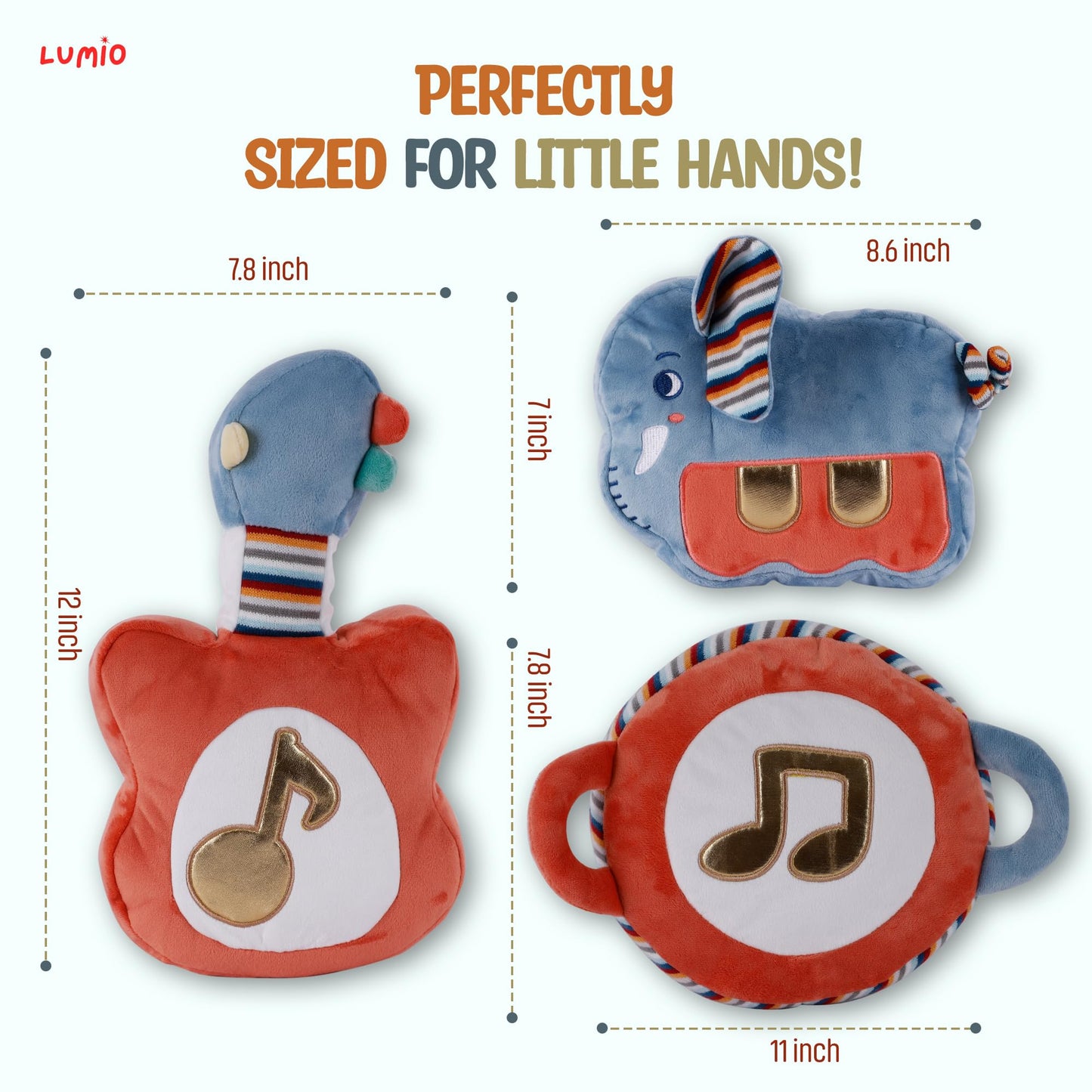 Lumio Interactive Musical Plush Toy with Lights and Drum Sounds - Sensory Toy for 3 6 9 12-18 Months and up, Perfect for Tummy Time Rhythm Learning (Piano)