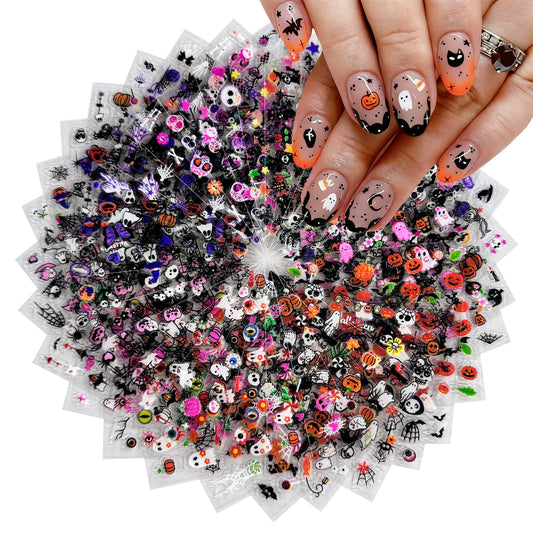 30 Sheets Halloween Nail Art Stickers Ghost Nail Stickers Pumpkin Nail Decals Skeleton Spider Web Self Adhesive Nail Art Supplies for Women Girls DIY Manicure Nail Art Decorations