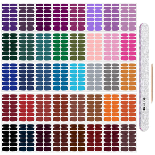 DANNEASY 40 Sheets/560PCS Nail Polish Strips for Women, Solid Color Nail Stickers Full Nail Wraps - UV Free, Self Adhesive, Long Lasting, Gel Strips Manicure Kit with 1 File, 1 Wooden Stick