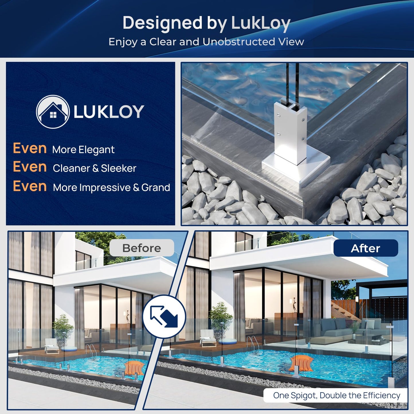 Double-Sided Glass Railing Spigot by LukLoy, Heavy Duty 4.3LB Wind-Resistant Glass Spigots SS304 Glass Railing System for Home Garden Stairs Balustrade Balcony(2 Pack, Brush Corner Spigot)