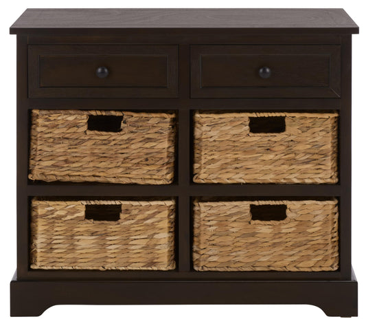 SAFAVIEH Furniture - Herman 2-Drawer Storage Unit - Dark Chocolate - Solid Wood - Classic Storage Design - Ideal for Living Room, Entryway, 29" W x 13" D x 27.5" H - Fully Assembled (AMH5702H)